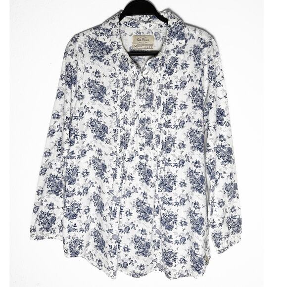 Old Ranch Brands Women's Toile Vintage Floral Shirt Button Front Pintucked Chest - Picture 1 of 8
